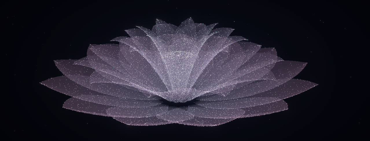 Rupan Bloom luminous lavender particle lotus against a dark background